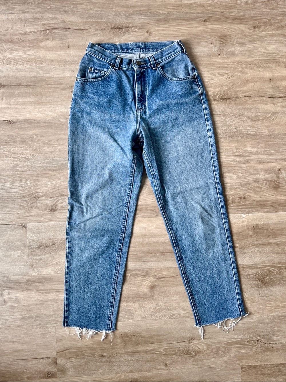 Vintage Lee High Rise Distressed Frayed Hem Mom Jeans